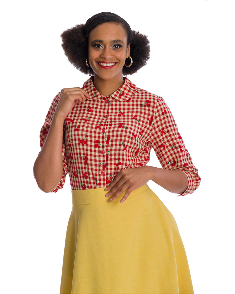 Cherry Amore Gingham Blouse by Banned Apparel