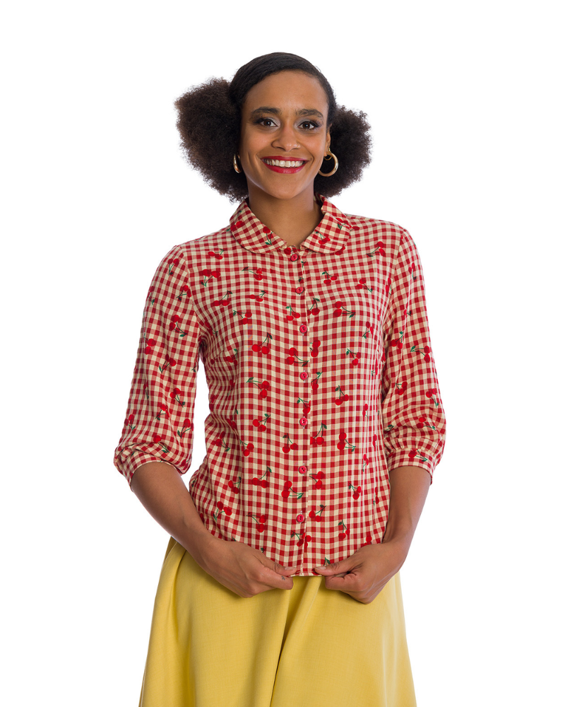 Cherry Amore Gingham Blouse by Banned Apparel