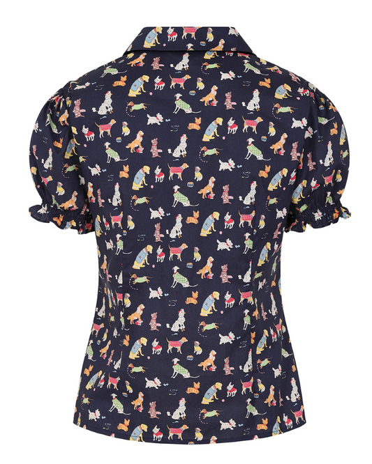 Navy Star Woof Dog Print Blouse by Banned Apparel