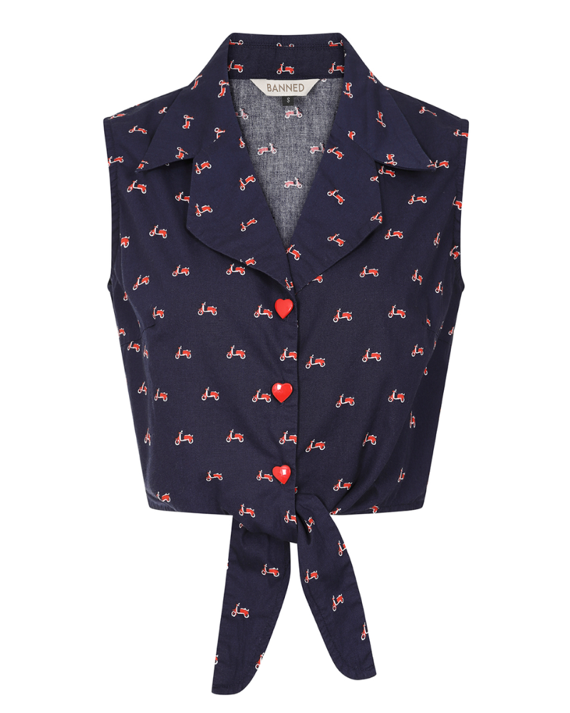 Sandy Retro Vespa Tie Front Blouse