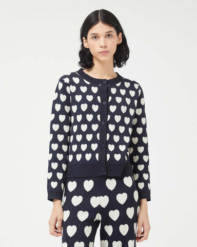 Black White Hearts Intarsia Cardigan by Compania Fantastica