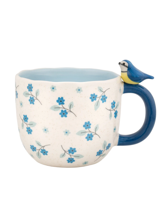 Sitting Blue Tit Floral Mug