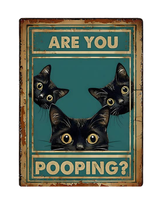 Are You Pooping Bathroom Cats Metal Sign Plaque 6x8inch