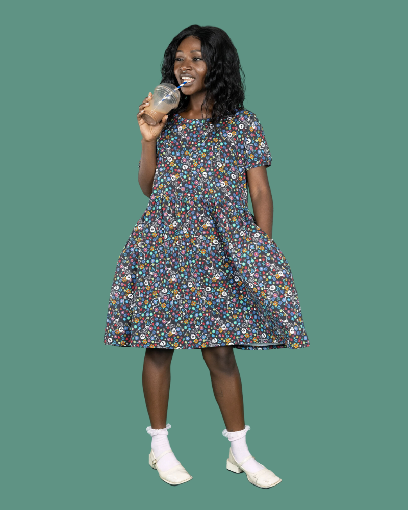 Boogie Bones Skeleton Oversized Smock Dress