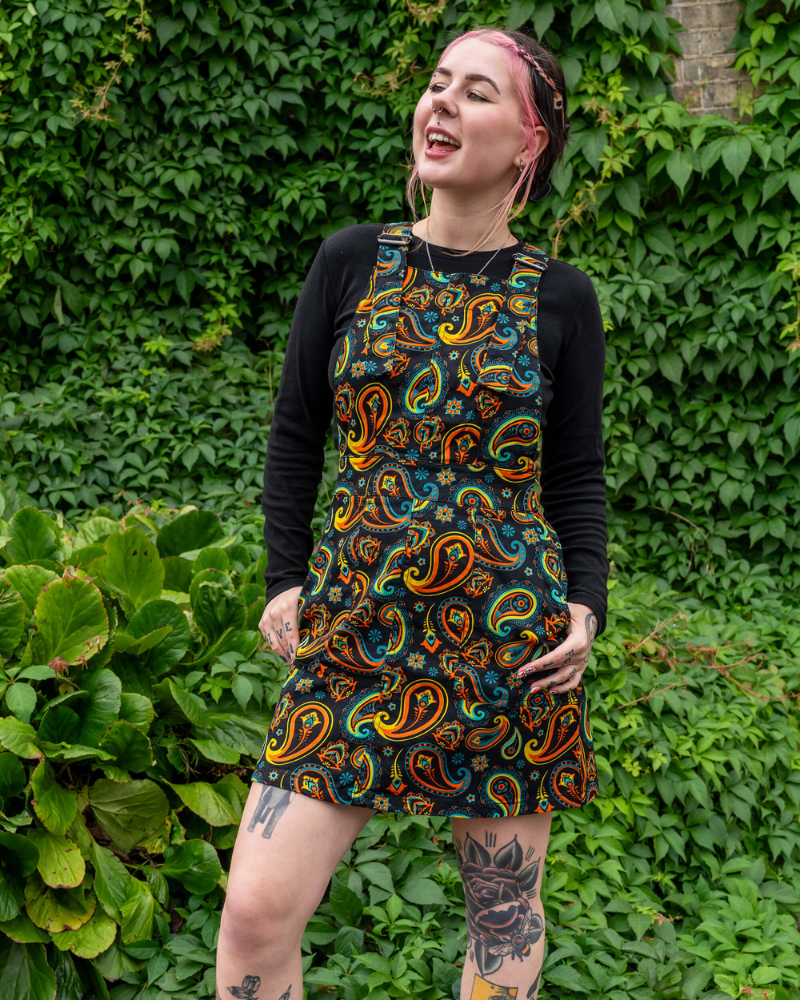 Bright Black Paisley Pinafore by Run & Fly