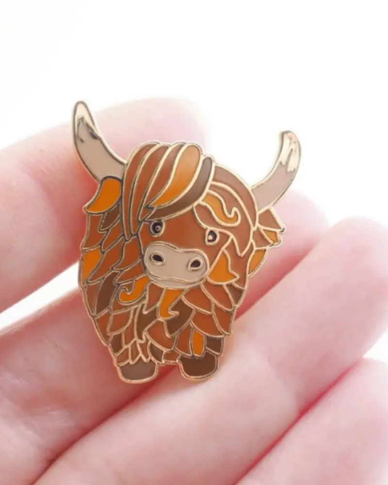 Highland Coo Cow Enamel Brooch