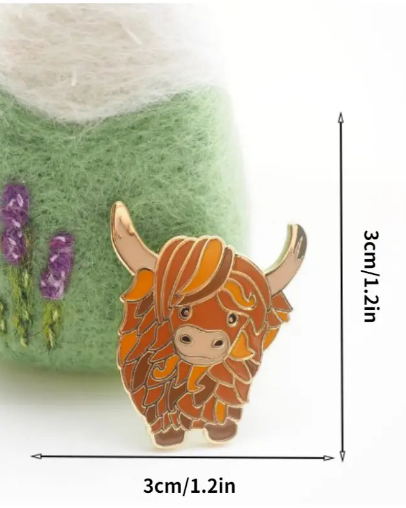 Highland Coo Cow Enamel Brooch