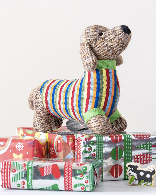 Dachshund Sausage Dog In Rainbow Striped Jumper Toy