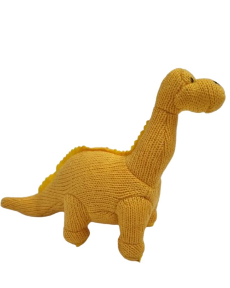 Yellow Diplodocus Dinosaur Knitted Rattle