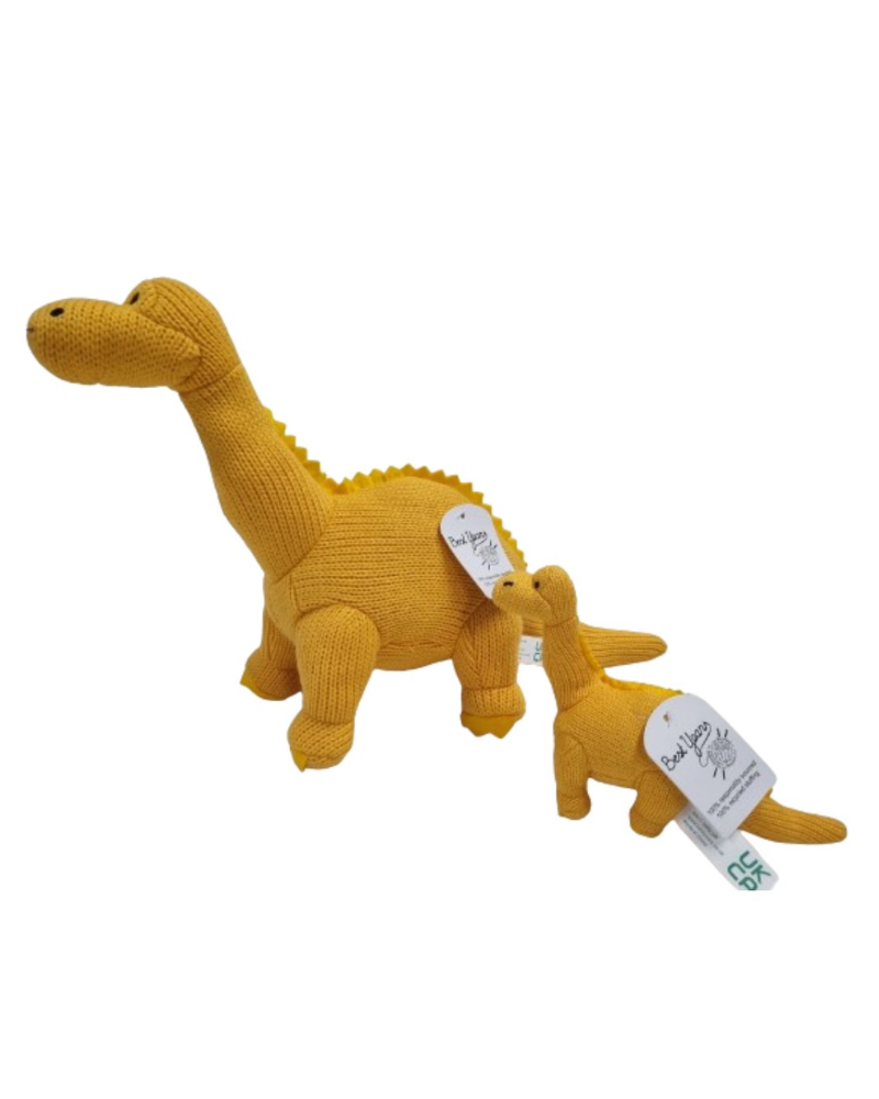 Yellow Diplodocus Dinosaur Knitted Rattle