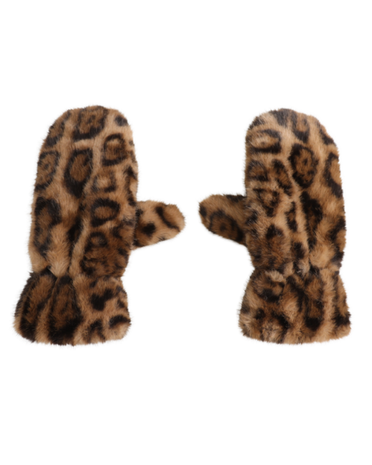 Faux Fur Leopard Mittens