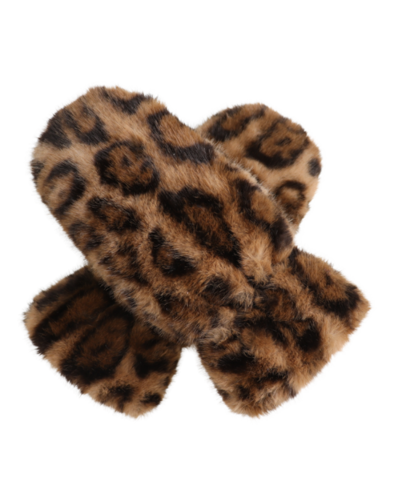 Faux Fur Leopard Mittens