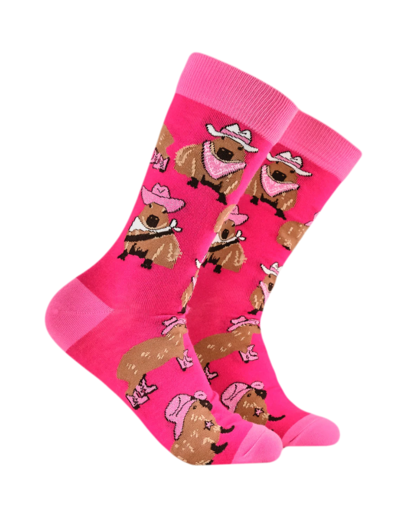 Pink Cowgirl Capybara Crew Socks