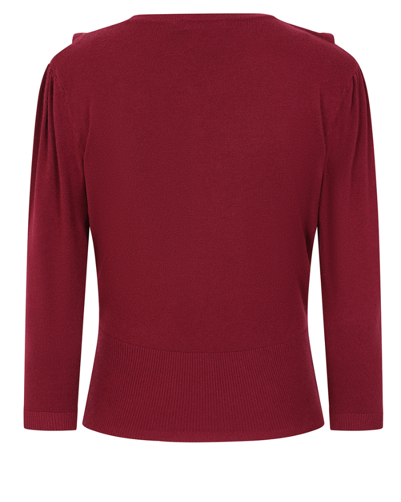 Burgundy Embroidered Cat Scalloped Collar Cardigan