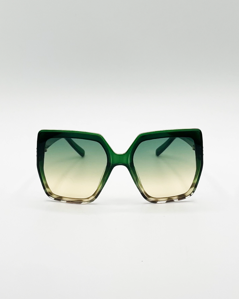 Oversize Cateye Sunglasses with Diamante Detail in Green