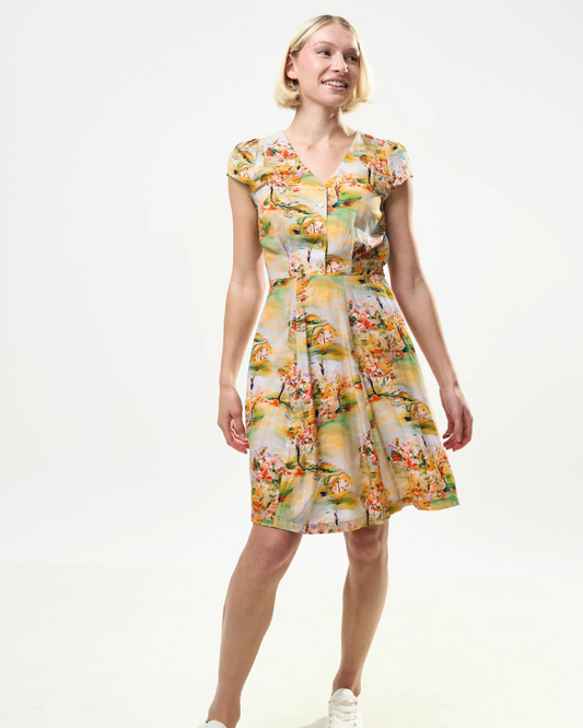 Cathleen Mini Oriental Landscape Tea Dress by Louche London