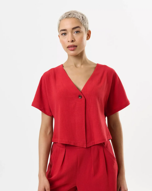 Cloe Red Linen Waistcoat Top by Louche London