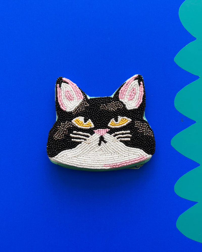 Catnip Cat Beaded Coin Purse