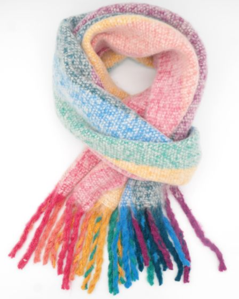 Rainbow Stripes Blanket Scarf In Cream Multi