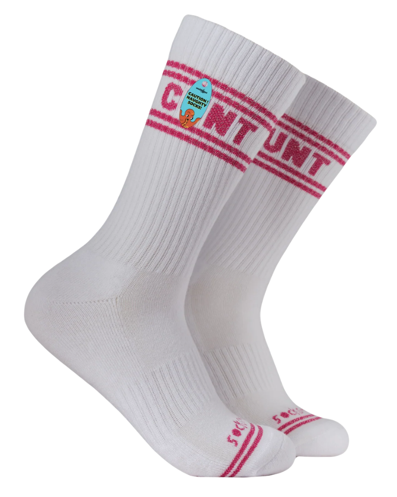 Cunt Sweary Sport Socks White & Pink Lurex