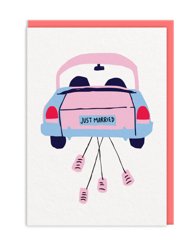 Cars and Cans Just Married Greeting Card