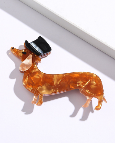 Acrylic Dashing Dachshund with Top Hat Brooch