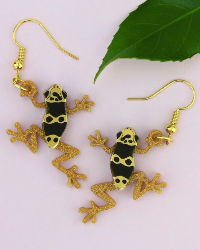 Dart Frog Black And Yellow Drop Earrings
