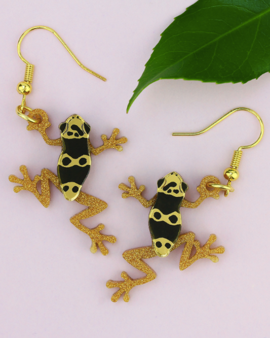 Dart Frog Black And Yellow Drop Earrings