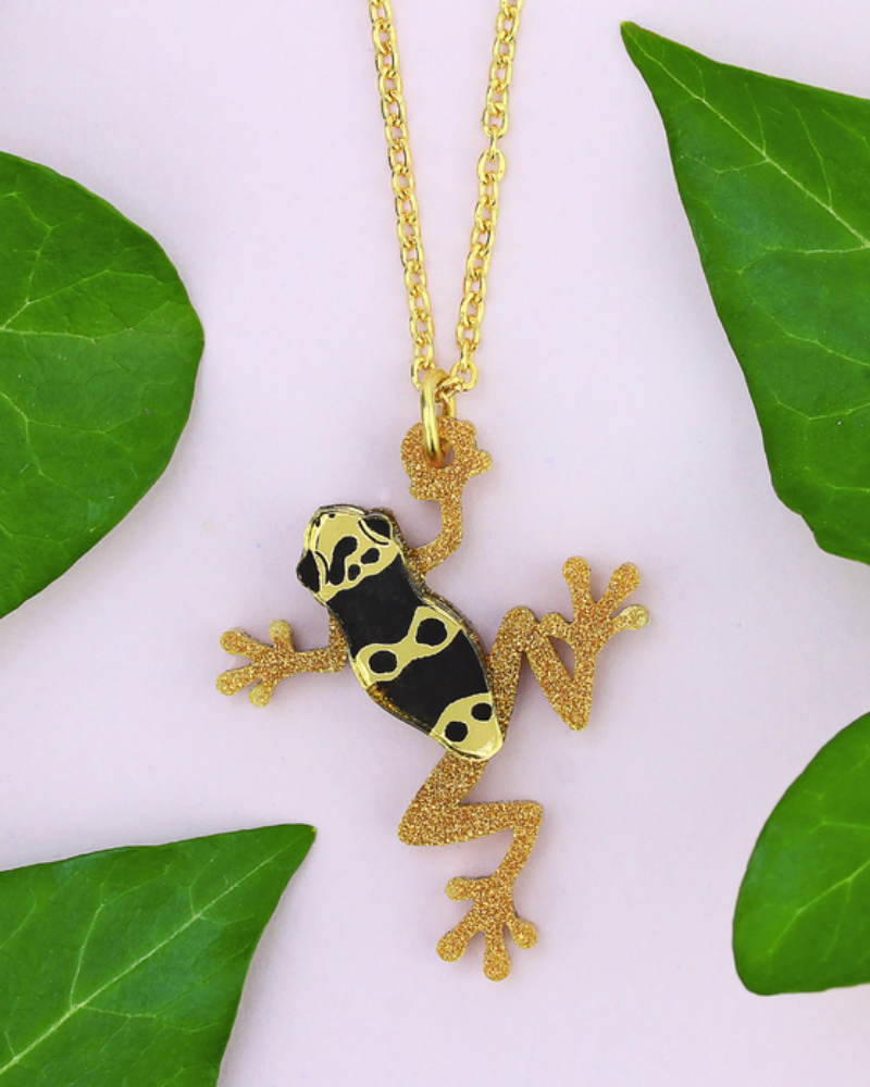 Dart Frog Yellow And Black Pendant Necklace