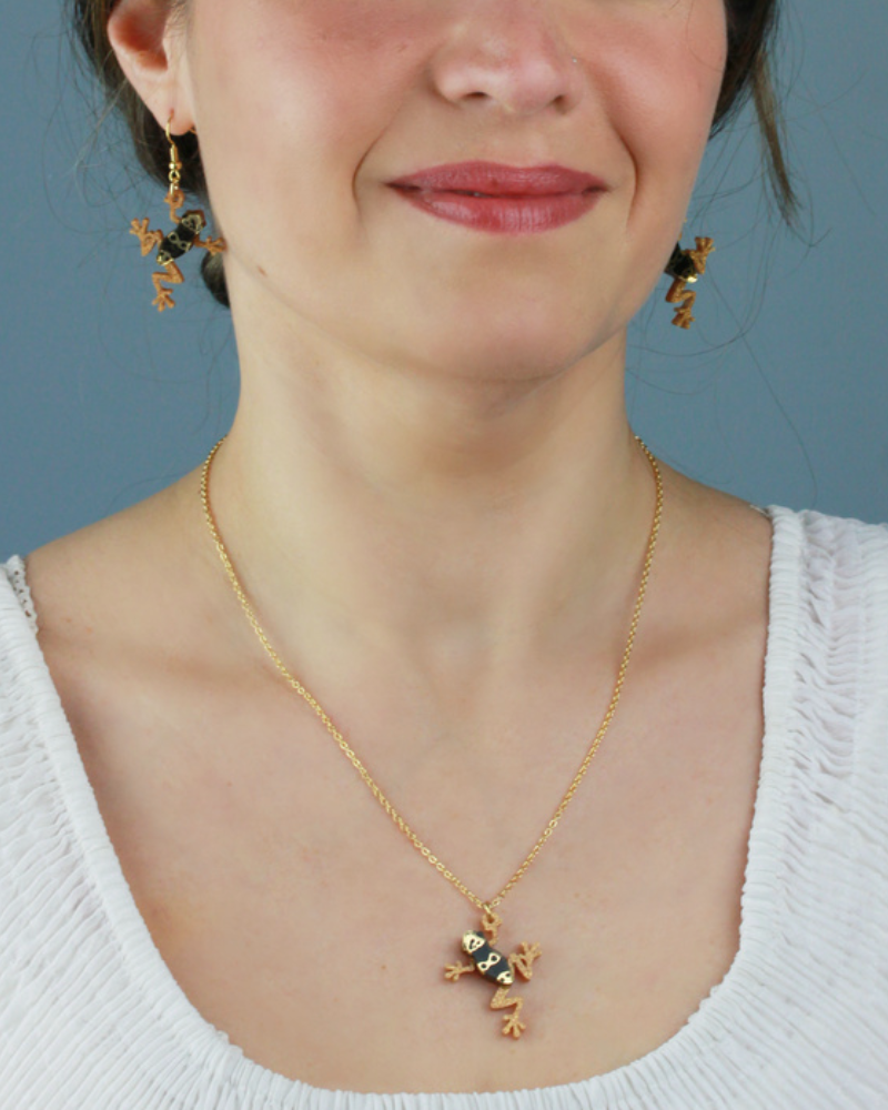 Dart Frog Yellow And Black Pendant Necklace