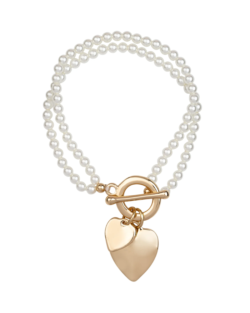 Audrey Mother of Pearl Gold Heart T-Bar Bracelet