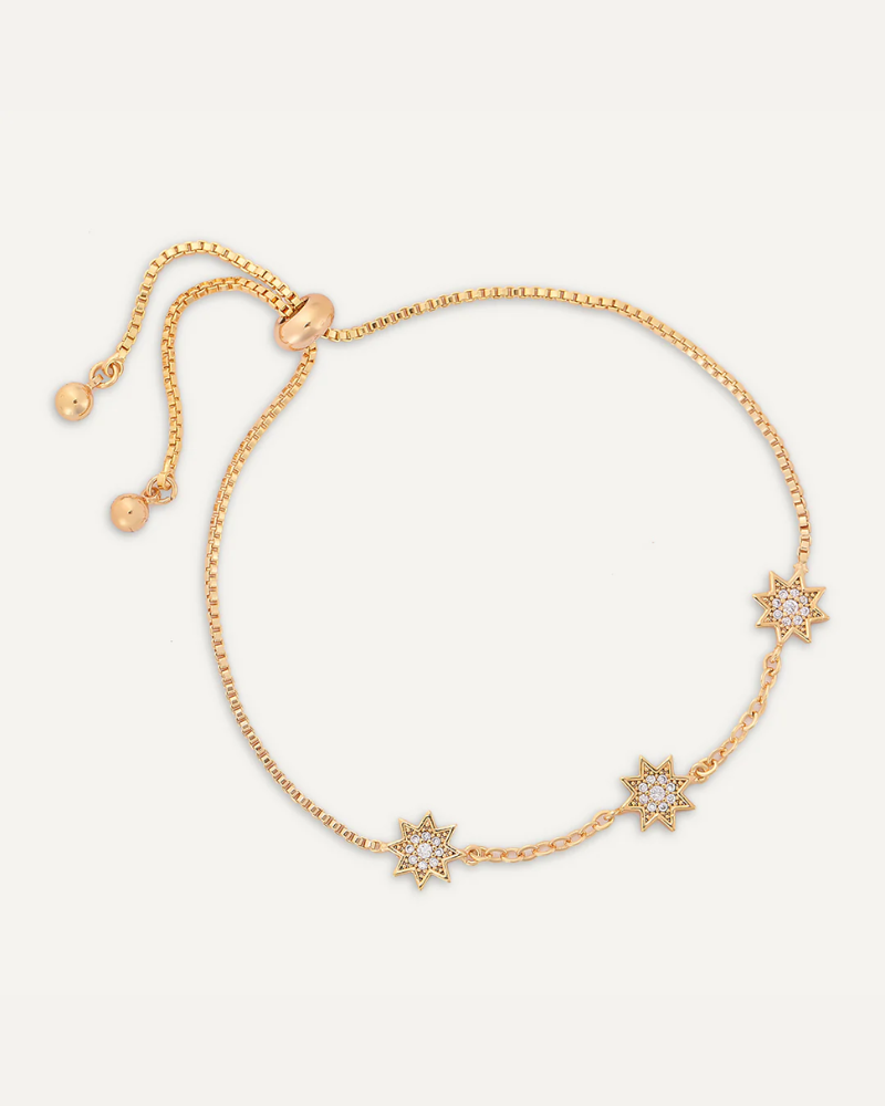 Keira Crystal Stars Drawstring Bracelet Gold