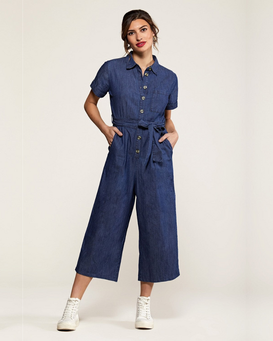 Denim Military Culotte Jumpsuit