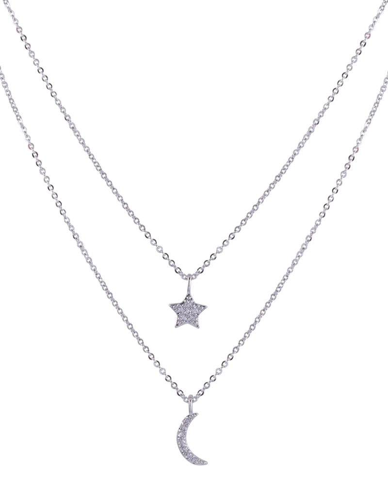 Keira Moon/ Star Layered Short Necklace White Gold