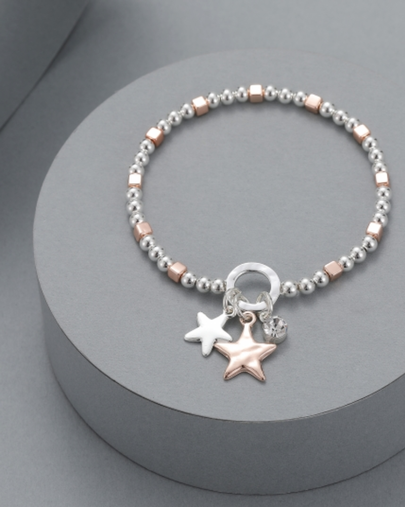 Double Star Charm Beaded Bracelet