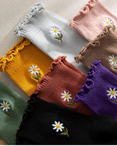 Embroidered Daisy Tube Socks