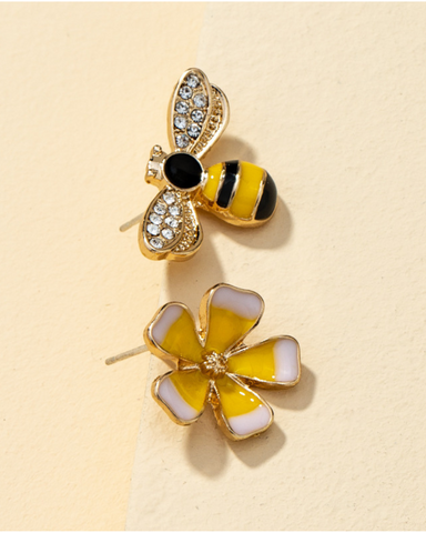 Mismatch Bee/ Flower Enamel Stud Earrings