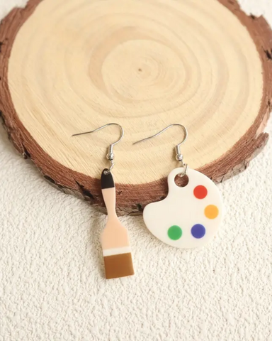 Artist Brush And Palette Mismatch Statement Earrings