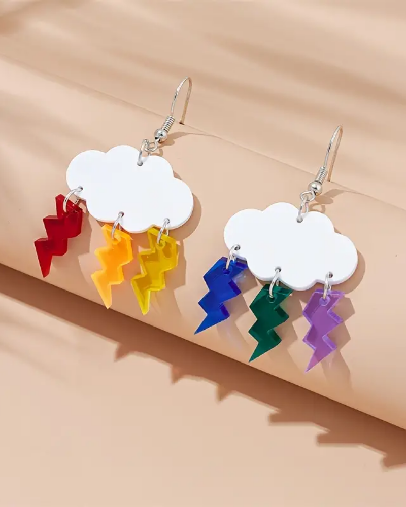 Rainbow Thunderbolt Cloud Acrylic Earrings