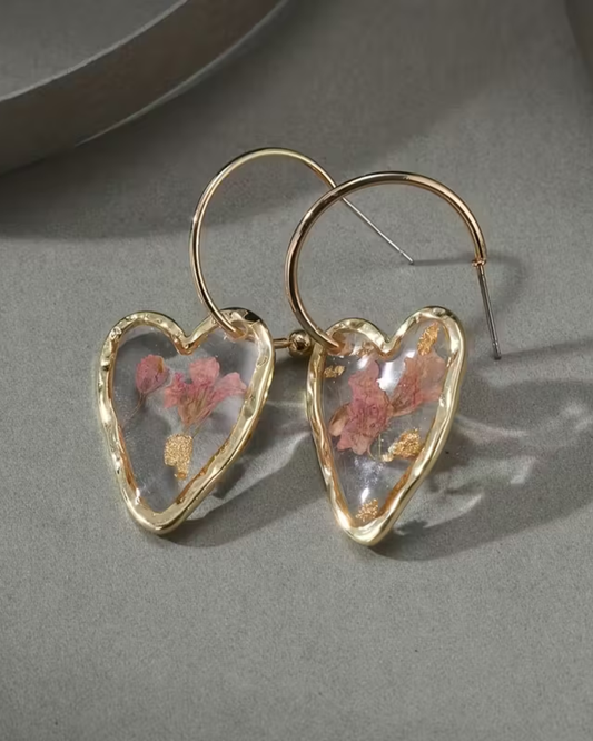 Dried Flower Heart Floral Earrings