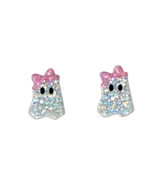 Mini Ghost Bow Glitter Stud Earrings