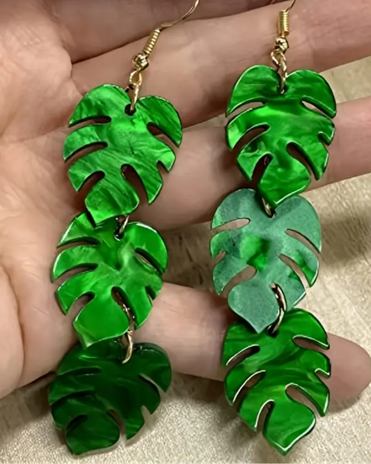Triple Palm Leaf Drop Earrings