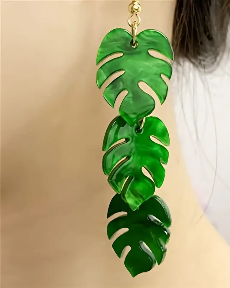 Triple Palm Leaf Drop Earrings