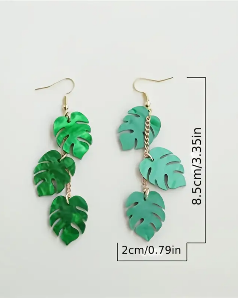 Triple Palm Leaf Drop Earrings