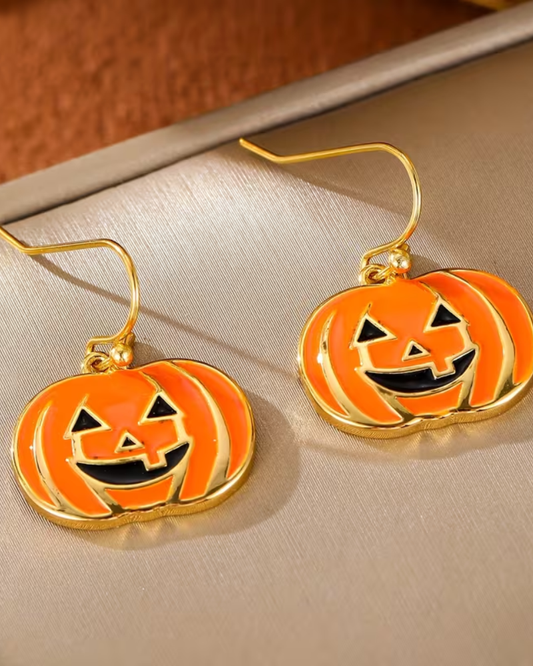 Enamel Pumpkin Drop Hook Earrings