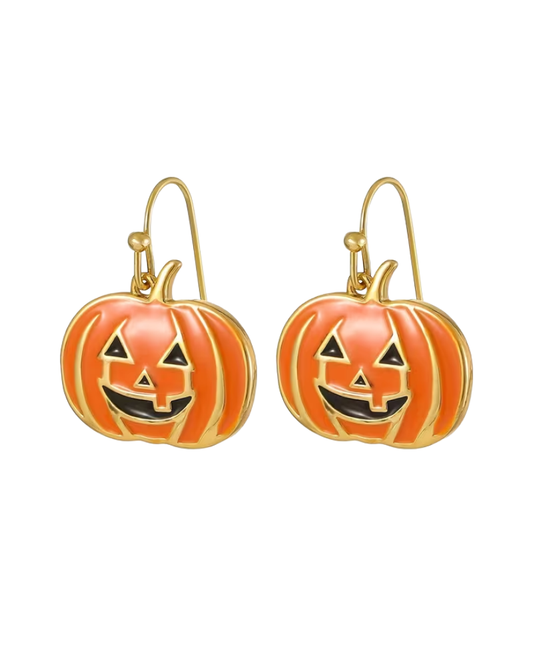 Enamel Pumpkin Drop Hook Earrings