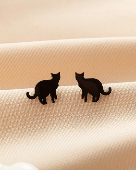 Black Standing Cat Stud Earrings
