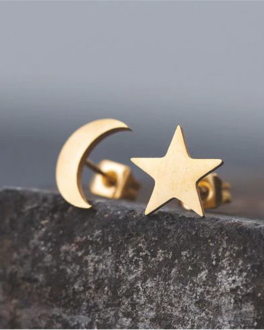 Moon Star Mismatched Stud Earrings in Gold & Silver