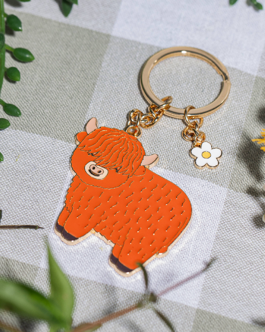 Highland Cow Enamel Keyring