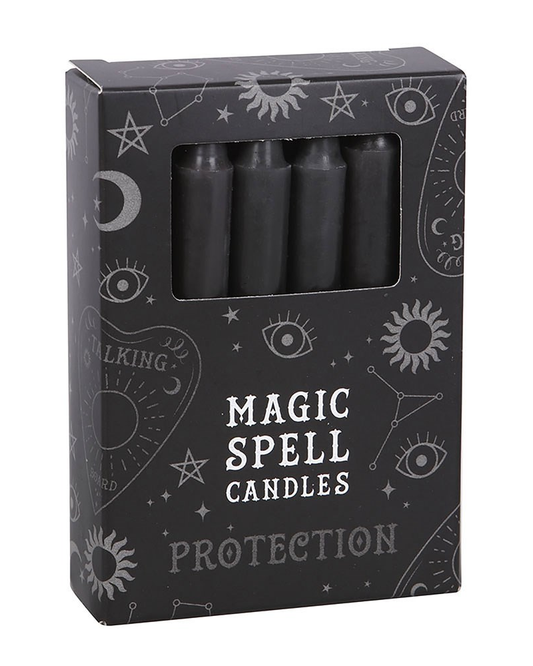 Set of 12 Black 'Protection' Magic Spell Candles